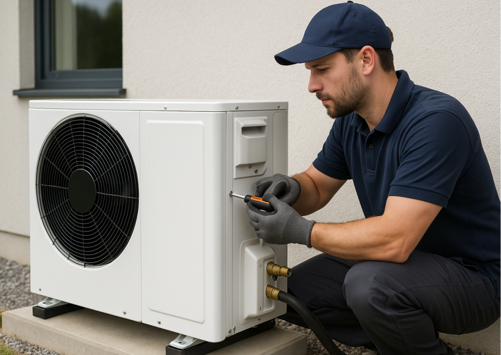 Pompe à chaleur air/air installée près d’une maison